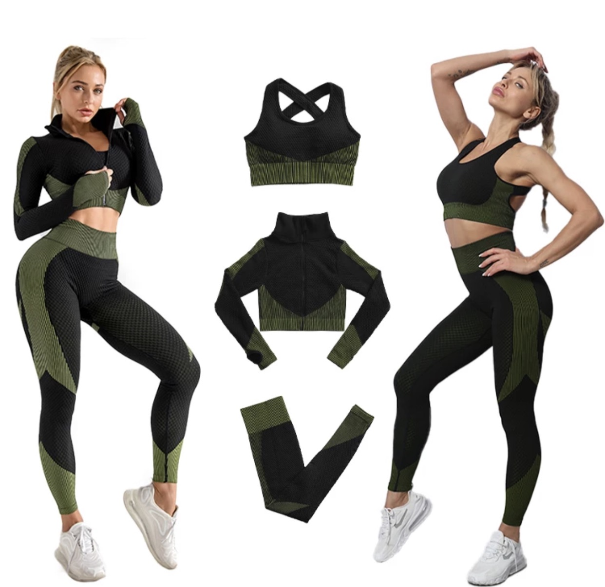 Green & Black 3-piece Workout Set – CECE BELLA BOUTIQUE